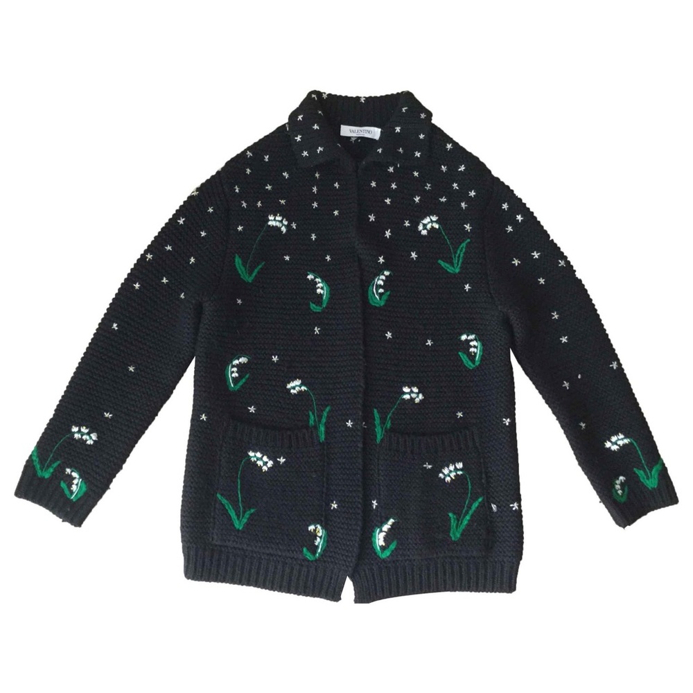 VALENTINO - LILY OF THE VALLEY HAND-EMBROIDERED VIRGIN WOOL CARDIGAN IN EERO M